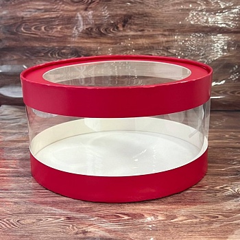 Коробка круглая с прозрачными стенками и окном 20*10 см, красная (АКВАШАЙБА)