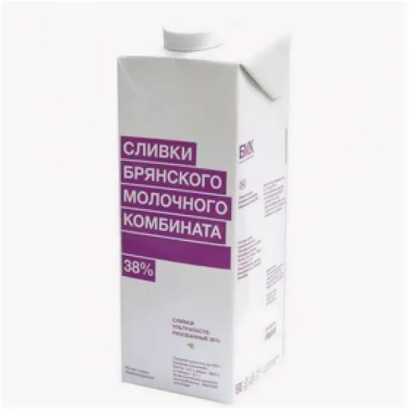 Сливки ультрапастеризованные Брянского молочного комбината 38%, бзмж, 1 л