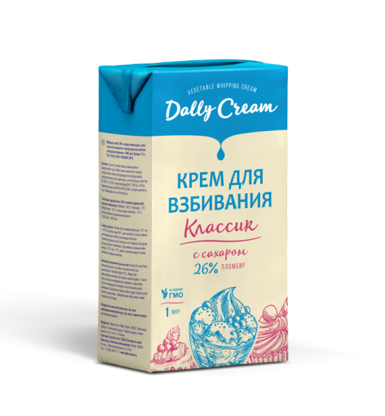 Крем для взбивания на растительных маслах Dally Cream 26% "Пломбир", 1 л