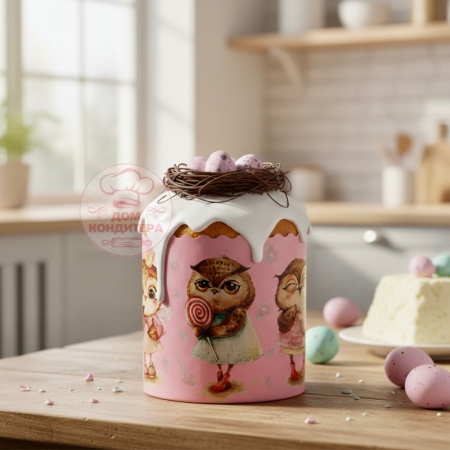 Форма бумажная для кулича на 100 гр Совушки, d70*60 мм