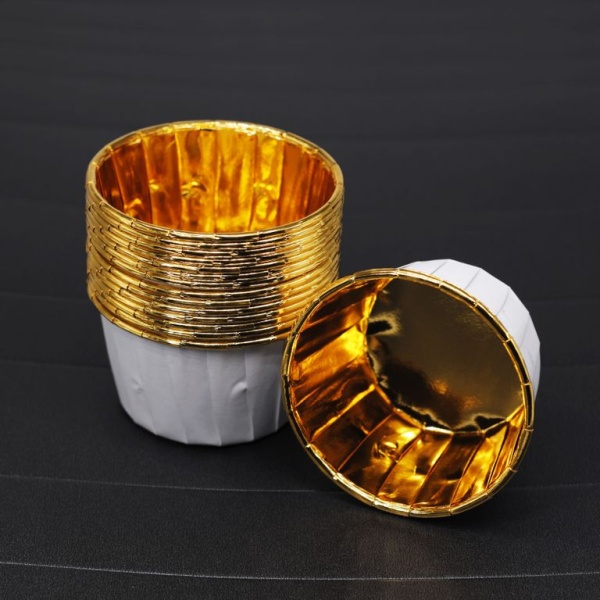 Капсула бумажная Маффин d50x40 мм, Золотой металлик + белый, 1 шт