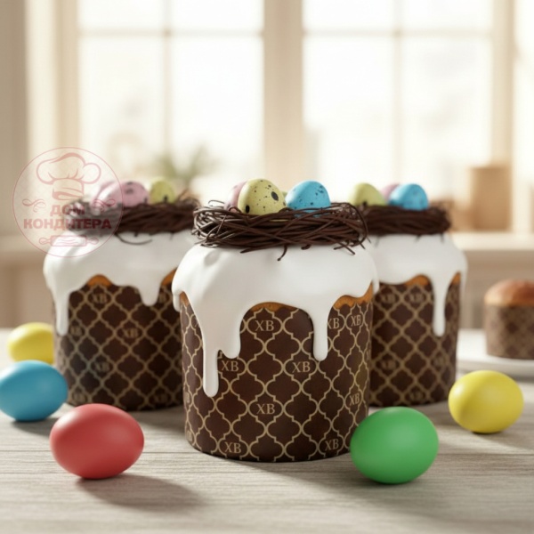 Форма бумажная для кулича на 100 гр Золото ХВ,  d 70*60 мм