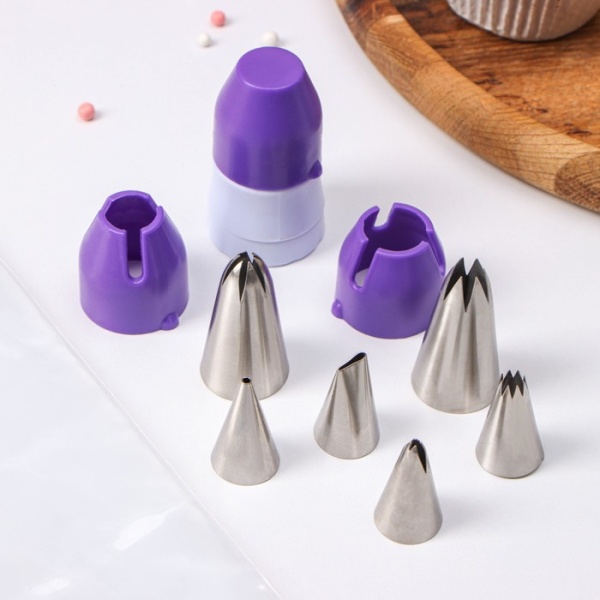 Набор кондитерский Доляна «Радость», 15 предметов: 5 кондитерских мешков, 6 насадок, адаптер, насадки